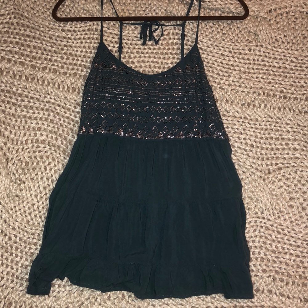 Blue green sequin top